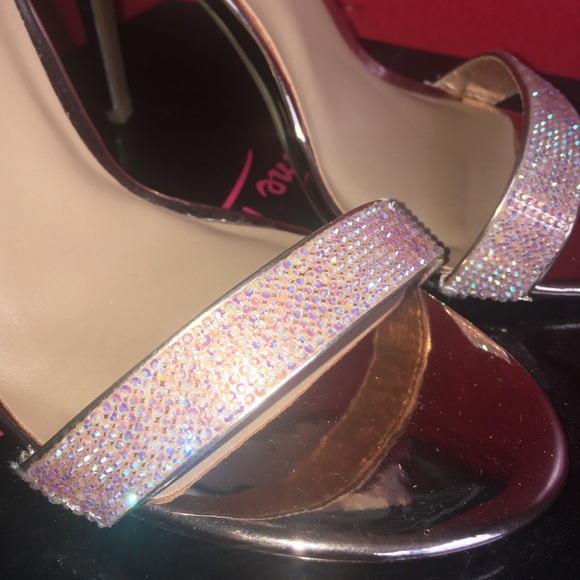 Charlotte Russe Rhinestoned Rose Gold Heels - Picture 3 of 6